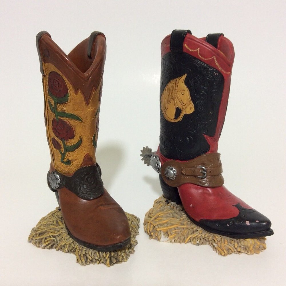 Western Cowboy Spur Boot Box Ceramic Figurines Knick Knacks Decor Set Of 2 - Picture 7 of 12